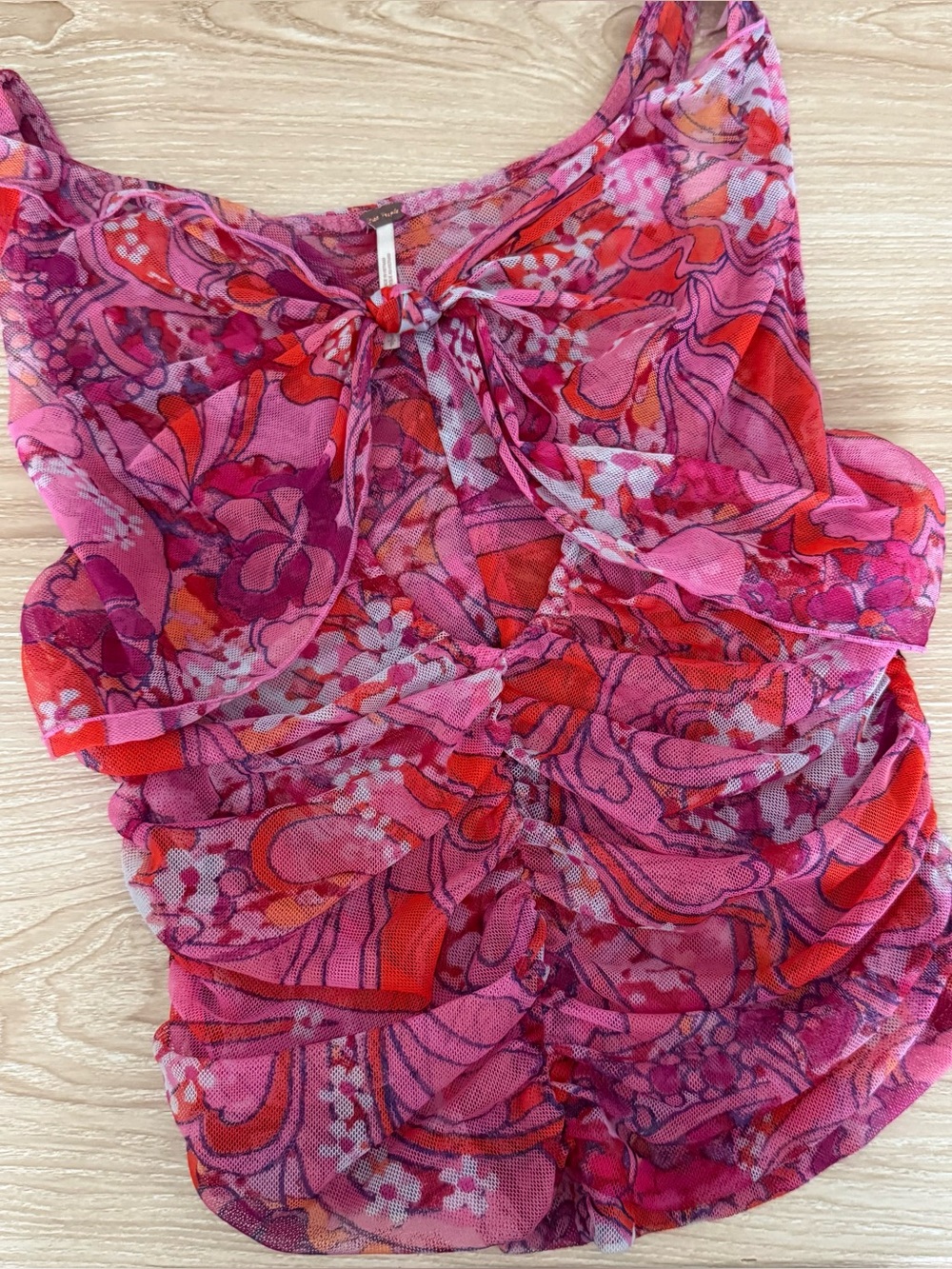 Free People Small Tell Me More Top Mesh Reversible Pink Ruch Floral Y2K Hippie - Picture 2 of 7